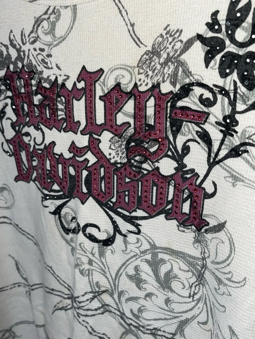 Harley-Davidson White 3/4 Sleeve Tee with Rhinestones and Wings Sz 2X - Picture 8 of 8